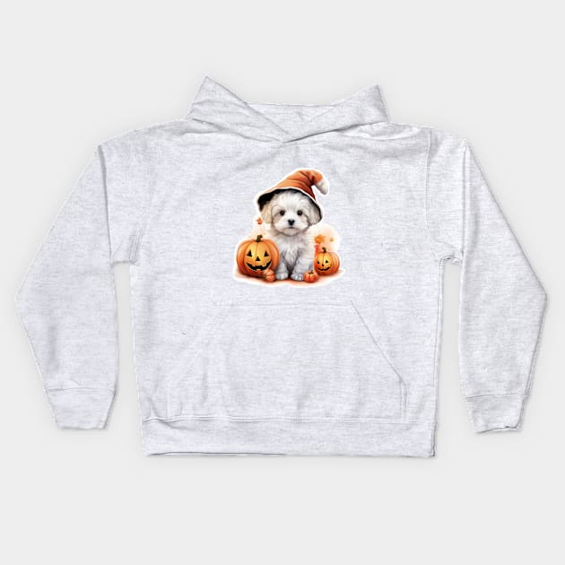 White cute Halloween puppy Dog Kids Hoodie by LaartStudio